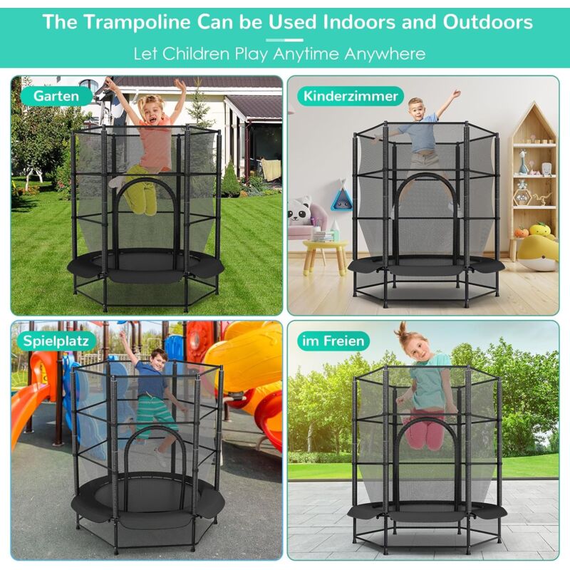 foto del prodotto liferun trampolino per bambini, trampolino per interni ed esterni 140 cm con rete di sicurezza, carico massimo 50 kg nero