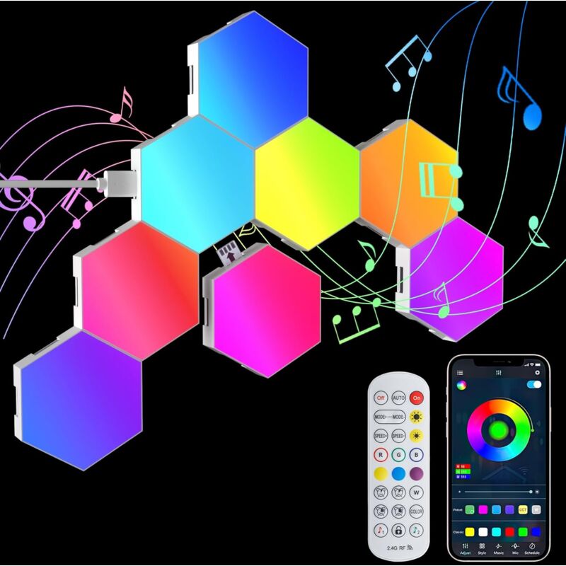 foto del prodotto light decorazione pannello led lampada da parete esagonale, luci esagonali intelligenti touch control lampada rgb luci notturne da gioco modulo di