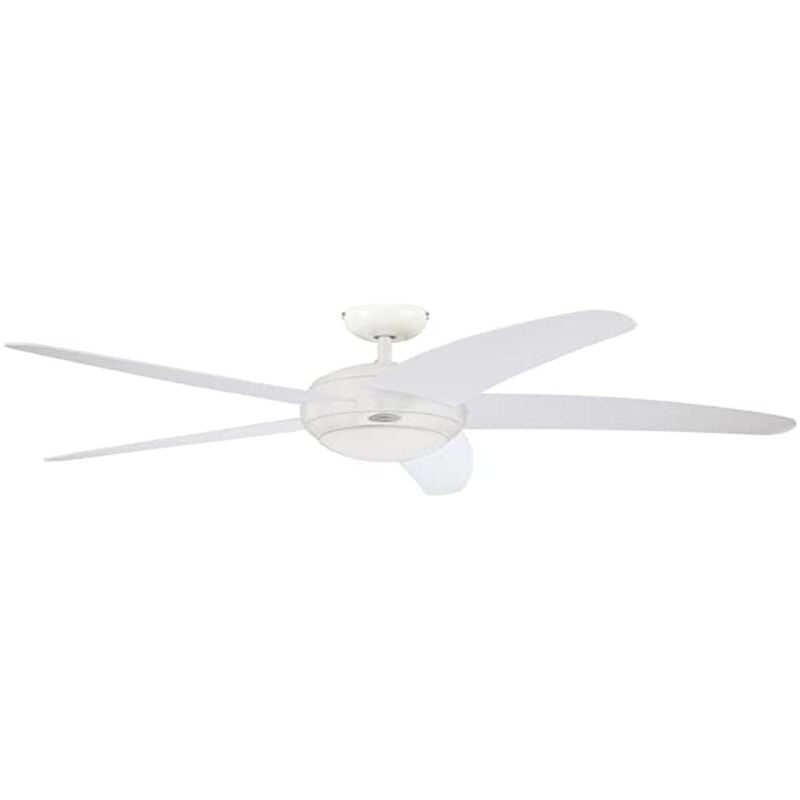 foto del prodotto lighting 7214040, ventilatore da soffitto con cinque pale per interni, metallo, 80 watts, alogena, bianco, 132 x 132 x 36 cm westinghouse