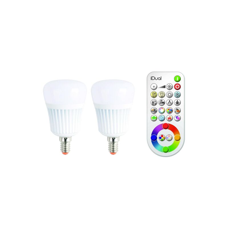 foto del prodotto lighting idual lampada led rgb e14 230 v, 2 pz, dimmerabile, luce calda, cambia colori con telecomando, installazione plug play, 470 lm, a