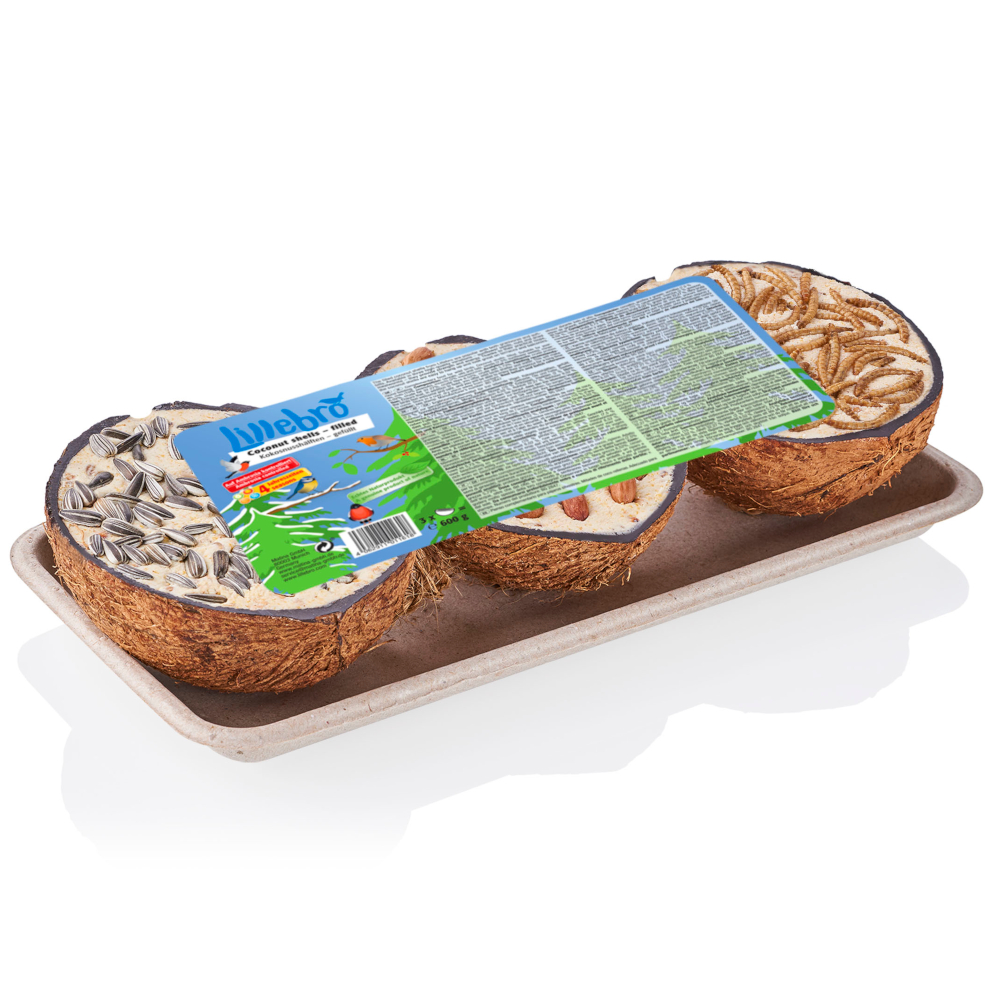 foto del prodotto lillebro gusci di noci di cocco con pastone per uccelli 3 pz 600 g 