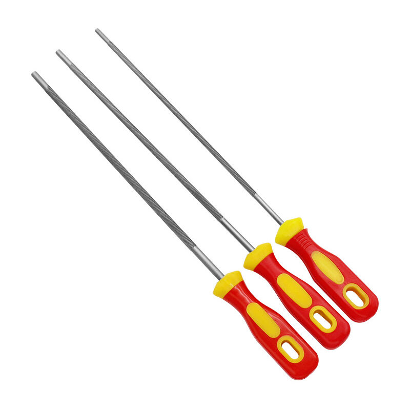 foto del prodotto lima per motosega da 3 pezzi, kit portatile universale per affilare motoseghe, lima con manico, lime rotonde, supporto per affilare la motosega, 3