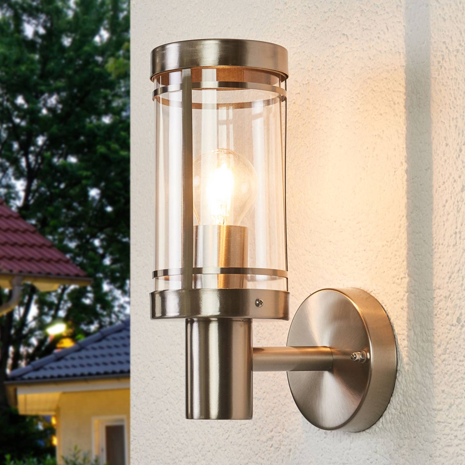 foto del prodotto lindby applique da esterno djori, color alluminio, acciaio inox, e27