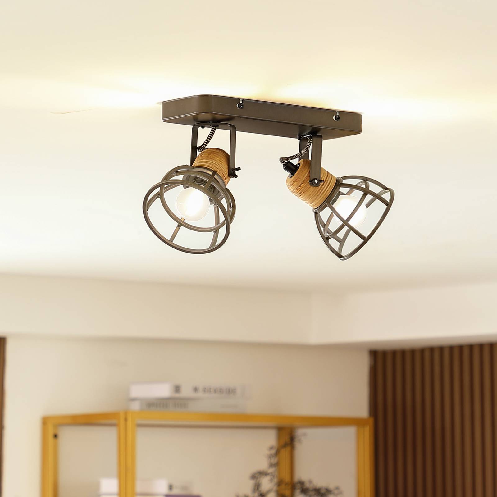 foto del prodotto lindby arinthea, faretto da soffitto a 2 luci, nero, acciaio, e14