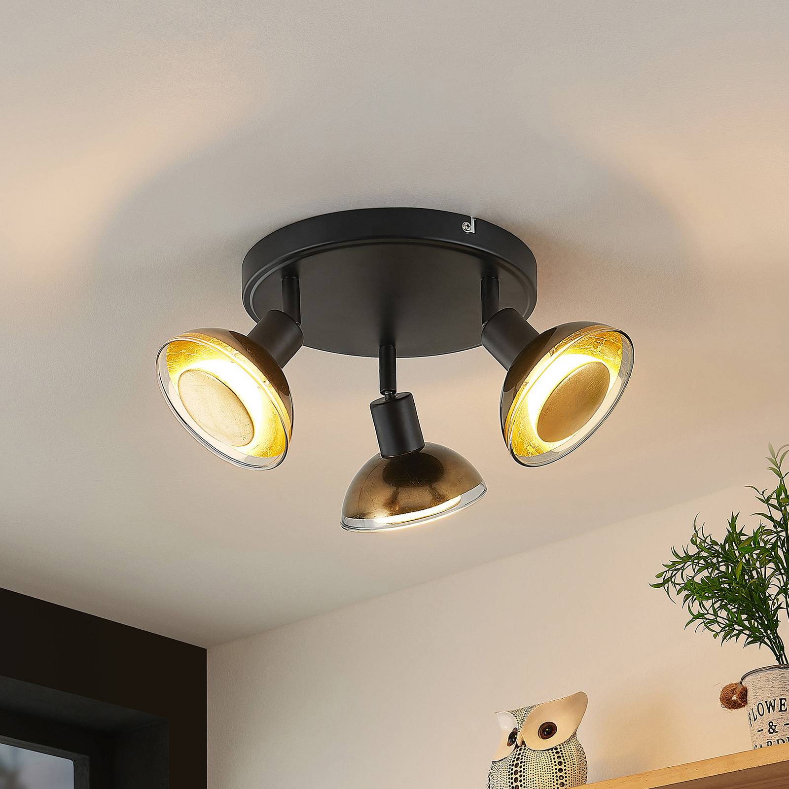 foto del prodotto lindby erin, faretto da soffitto, nero/oro, 22 cm, vetro