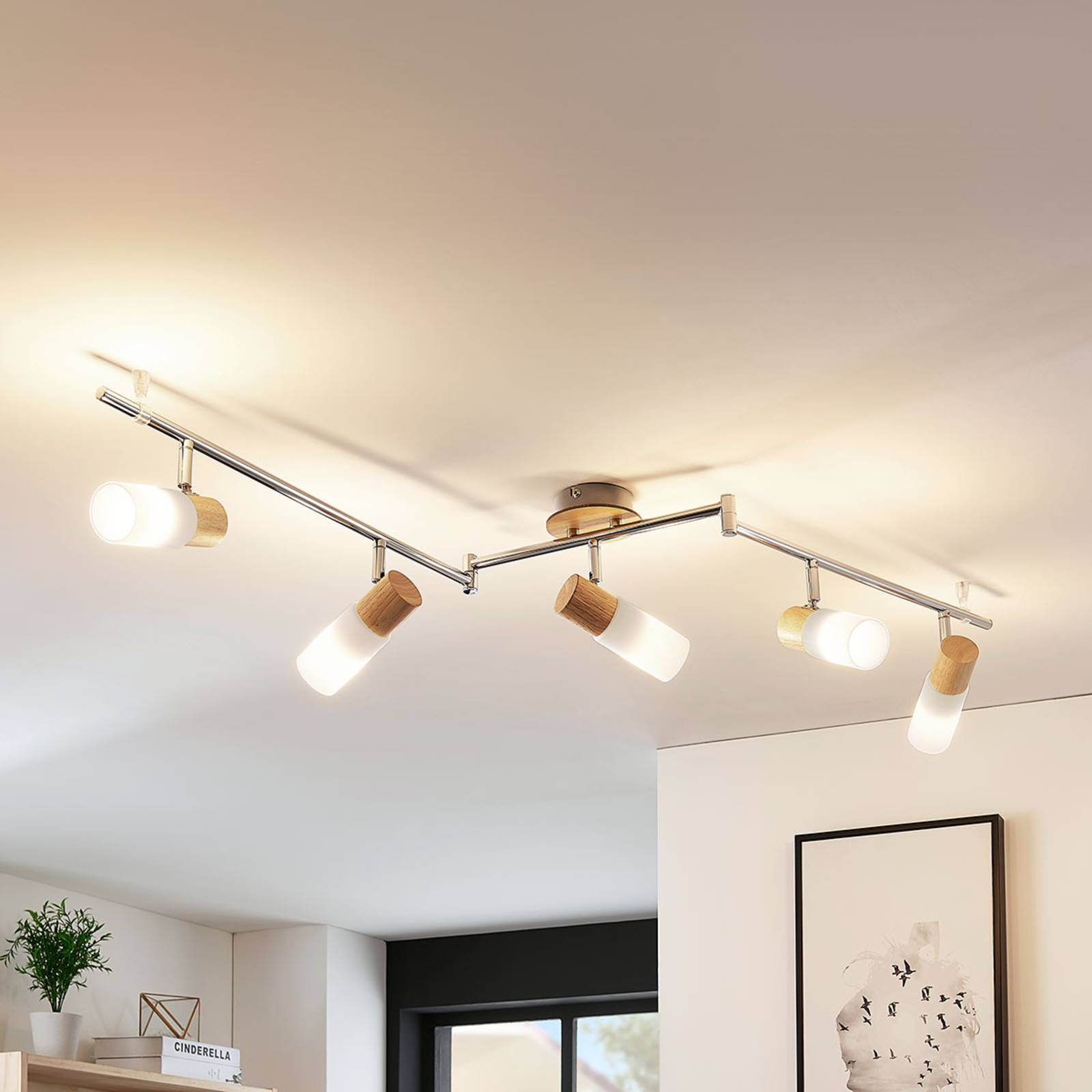 foto del prodotto lindby faretto da soffitto christoph, 130 cm, a 4 luci, legno, vetro
