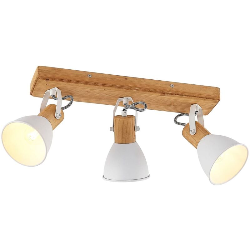 foto del prodotto lindby faretto da soffitto merela, bianco, 45 cm, a 3 luci, legno, e14