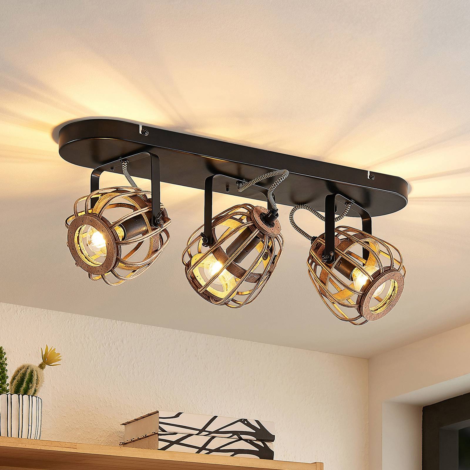 foto del prodotto lindby fatto da soffitto bominio, 54 cm, a 3 luci, legno, rattan