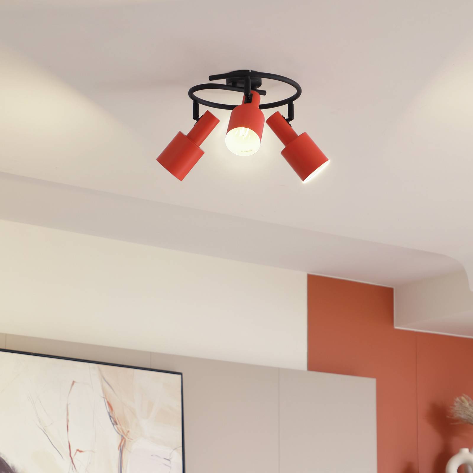 foto del prodotto lindby fatto da soffitto ovelia, arancione nero, a 3 luci, e27