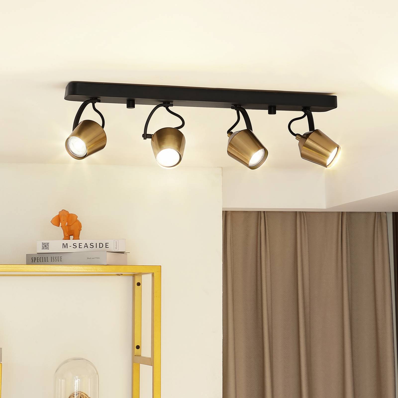 foto del prodotto lindby fatto da soffitto sylveria, a 4 luci, nero oro, ferro