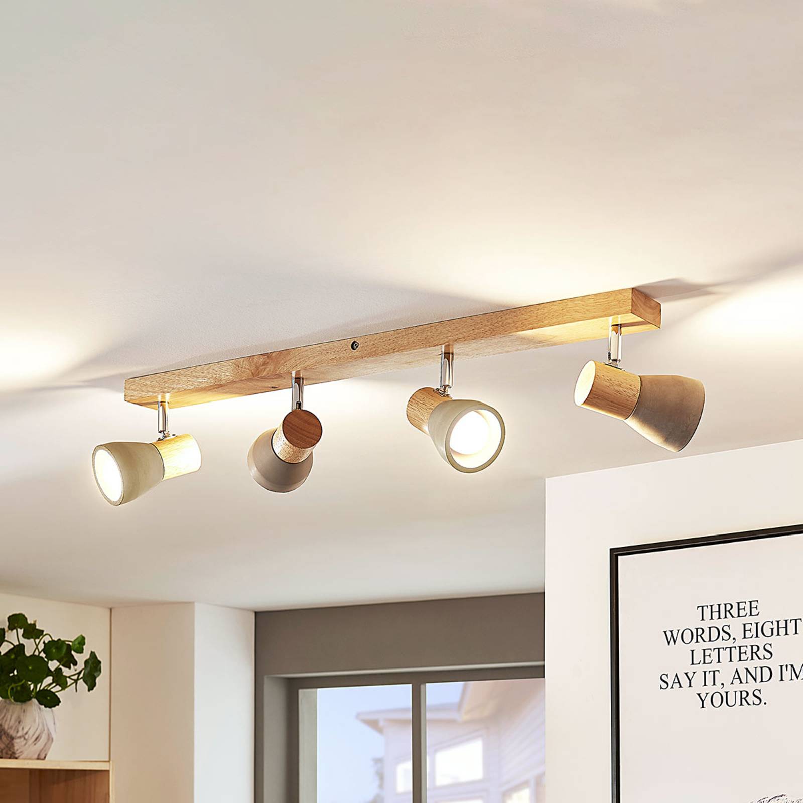 foto del prodotto lindby filiz faretto, a 4 luci, 77 cm, legno, cemento, e14