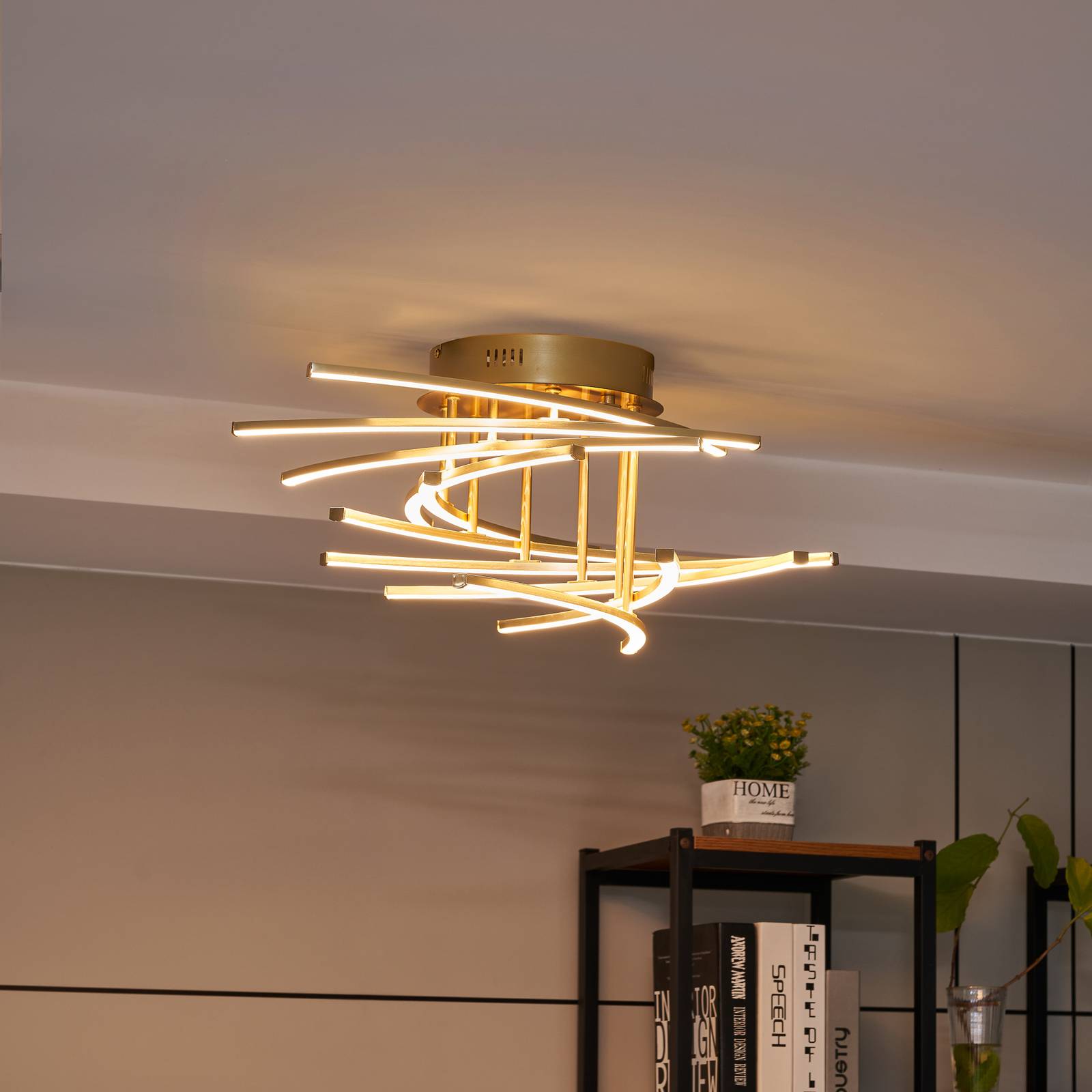 foto del prodotto lindby flakira plafoniera led, 10 luci ottone