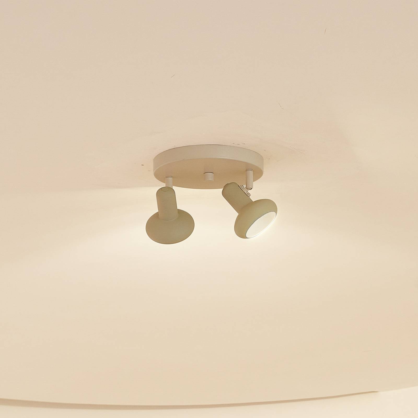 foto del prodotto lindby huby, faretto da soffitto a 2 luci, crema verde chiaro, ferro