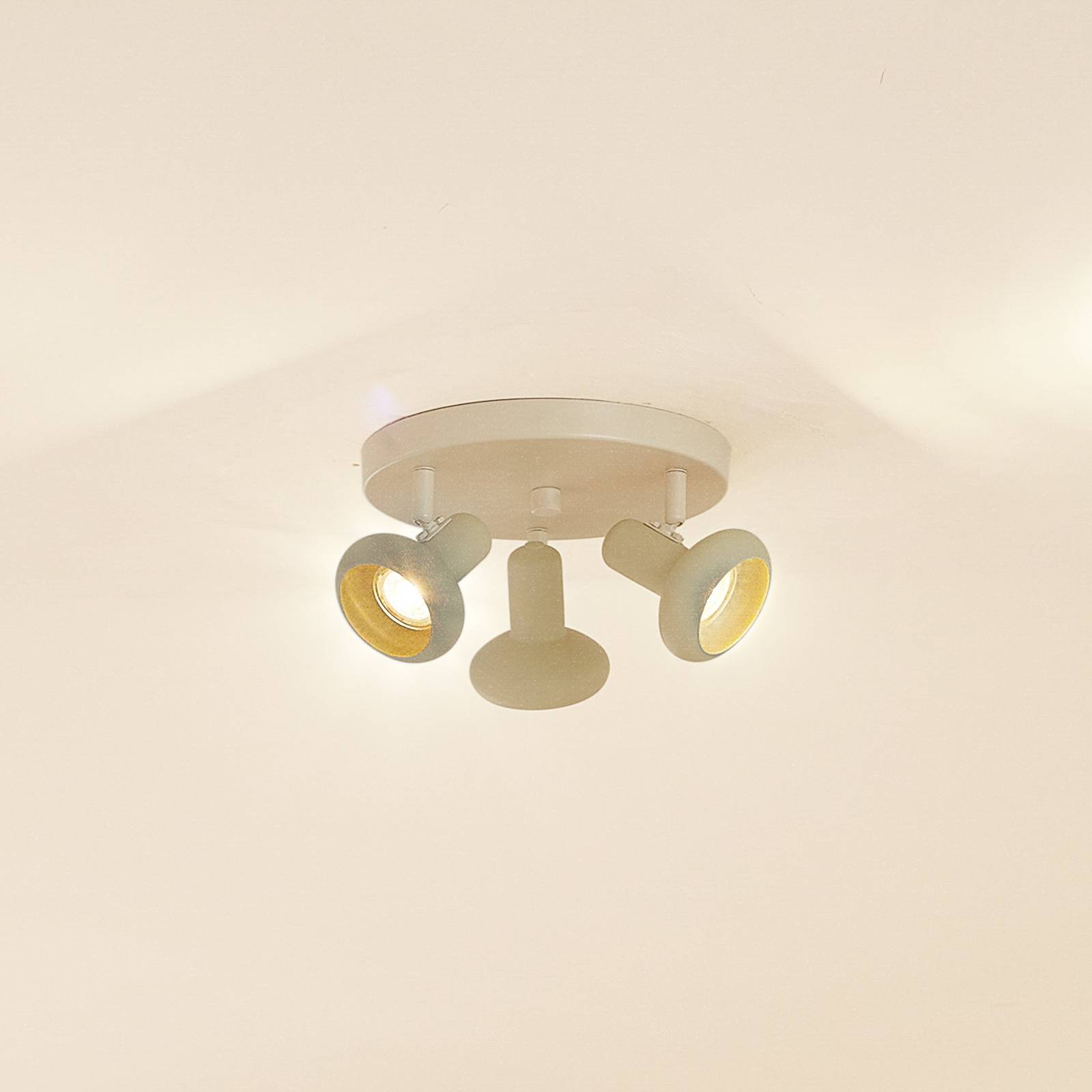 foto del prodotto lindby huby, faretto da soffitto a 3 luci, crema verde chiaro, ferro