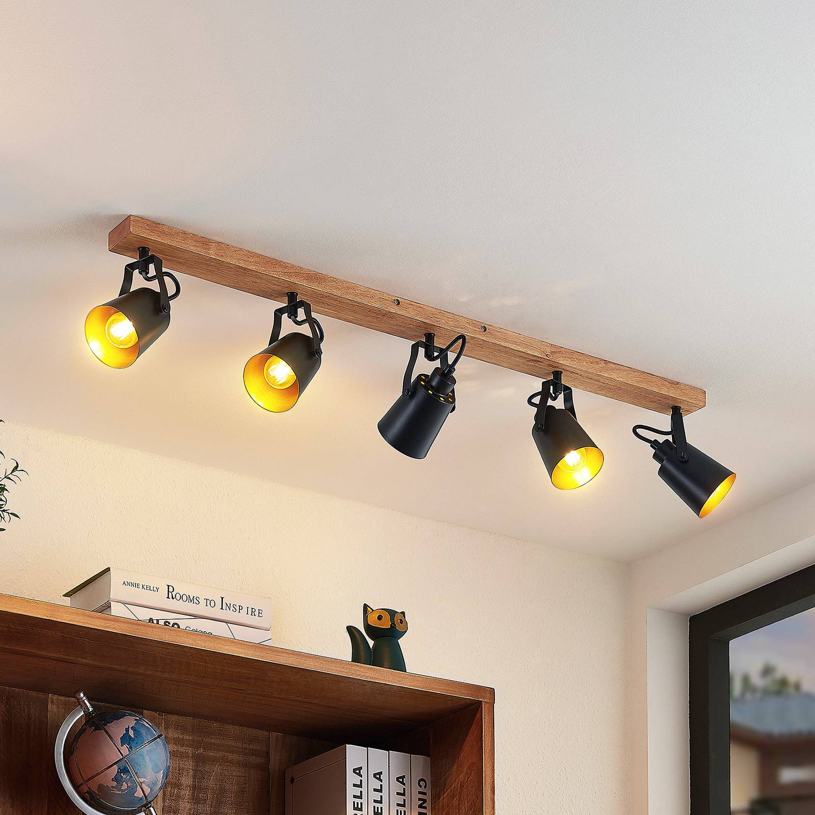 foto del prodotto lindby kimban, faretto da soffitto a 5 luci, 106 cm, legno, metallo