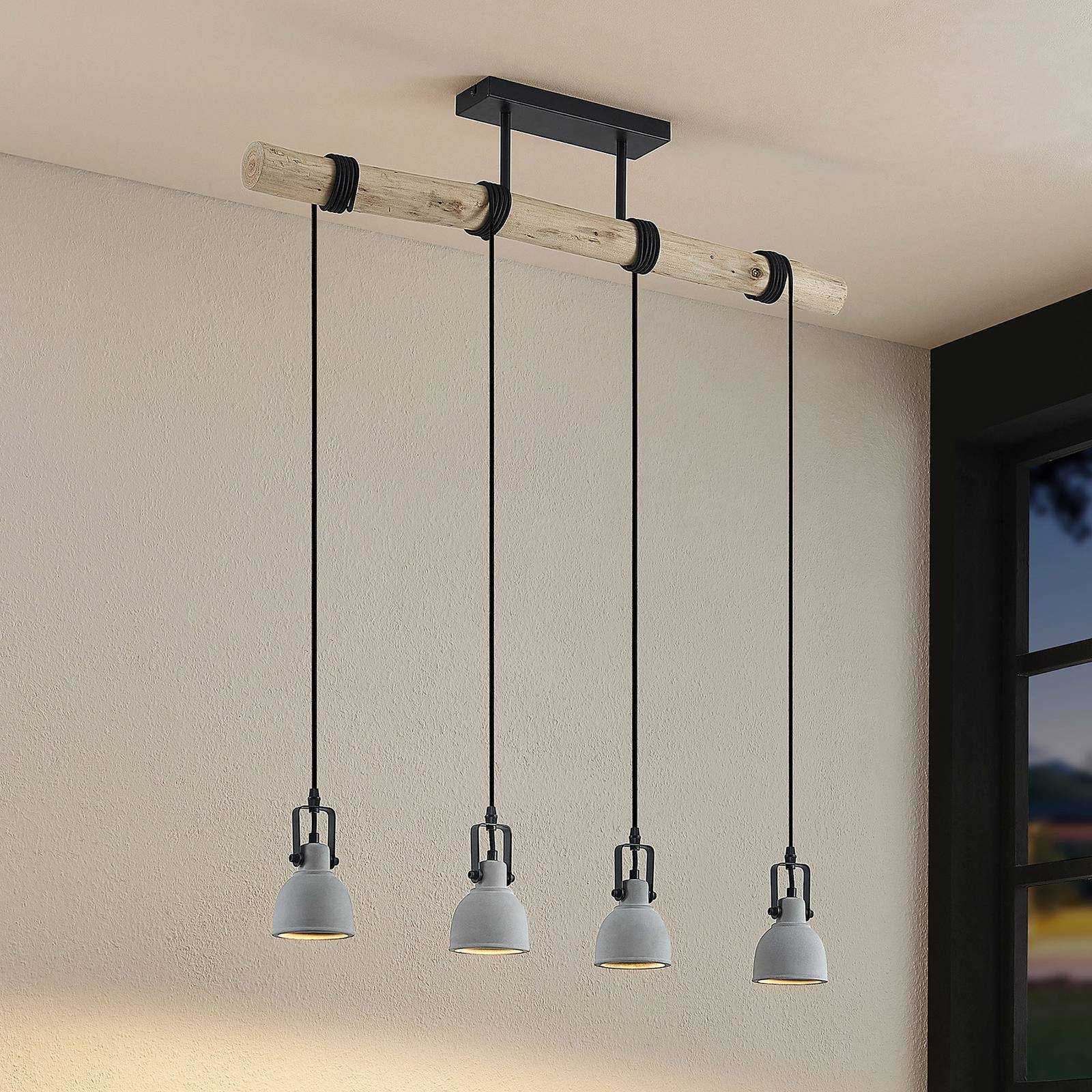 foto del prodotto lindby lampada a sospensione amilia, legno cemento, a 4 luci, 90 cm, gu10