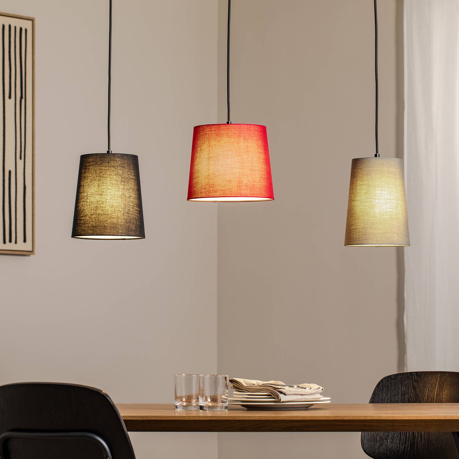 foto del prodotto lindby lampada a sospensione amilia, tessuto, a 3 luci, rosso grigio nero