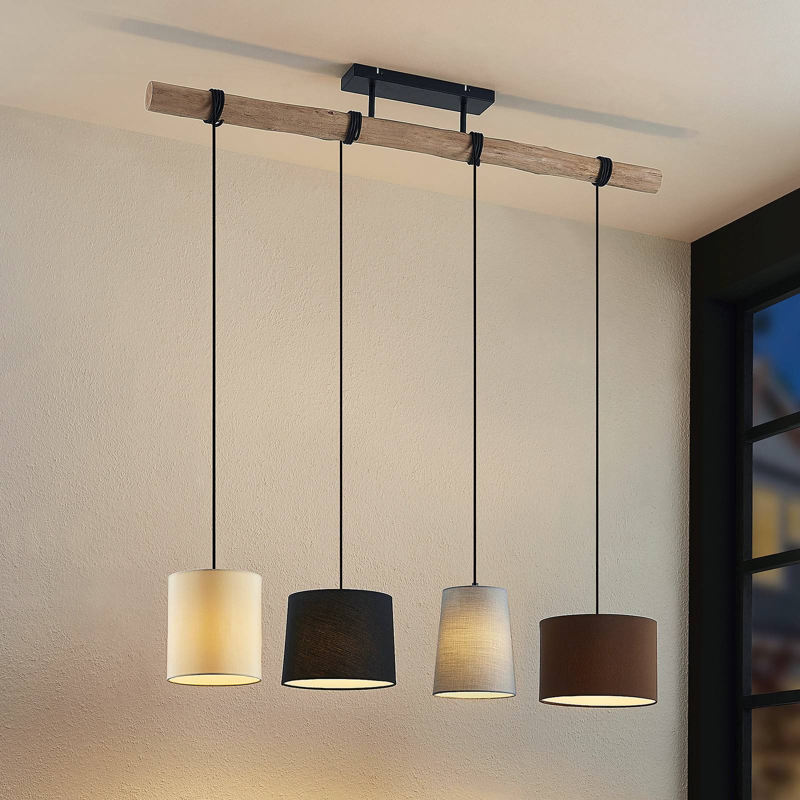 foto del prodotto lindby lampada a sospensione amilia, tessuto, a 4 luci, grigio beige, e27