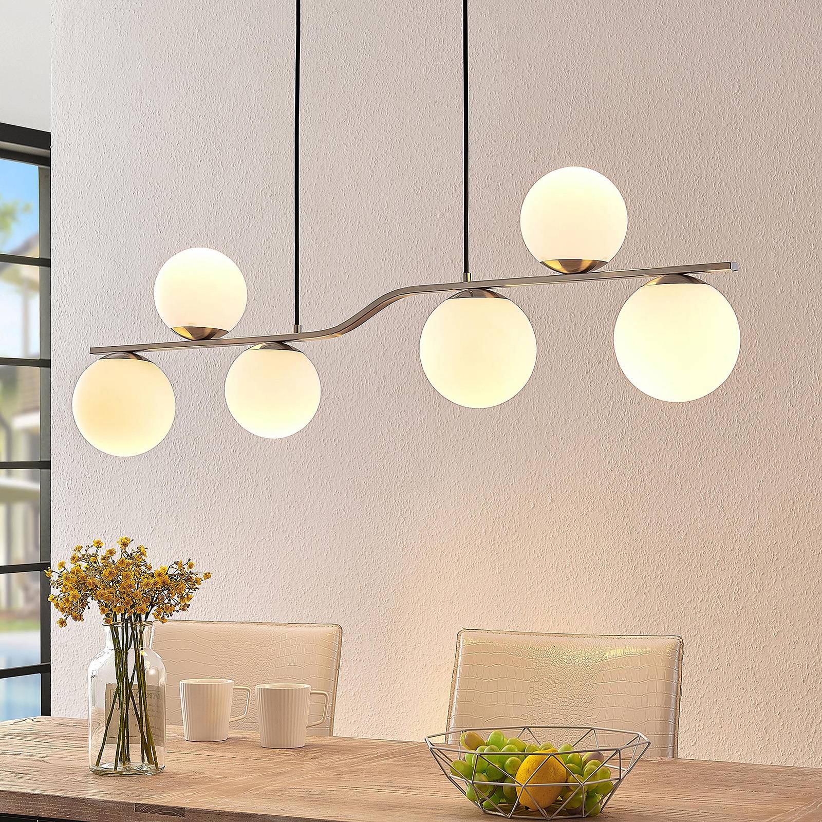 foto del prodotto lindby lampada a sospensione avalyn, color nichel, vetro, 110 cm, e14