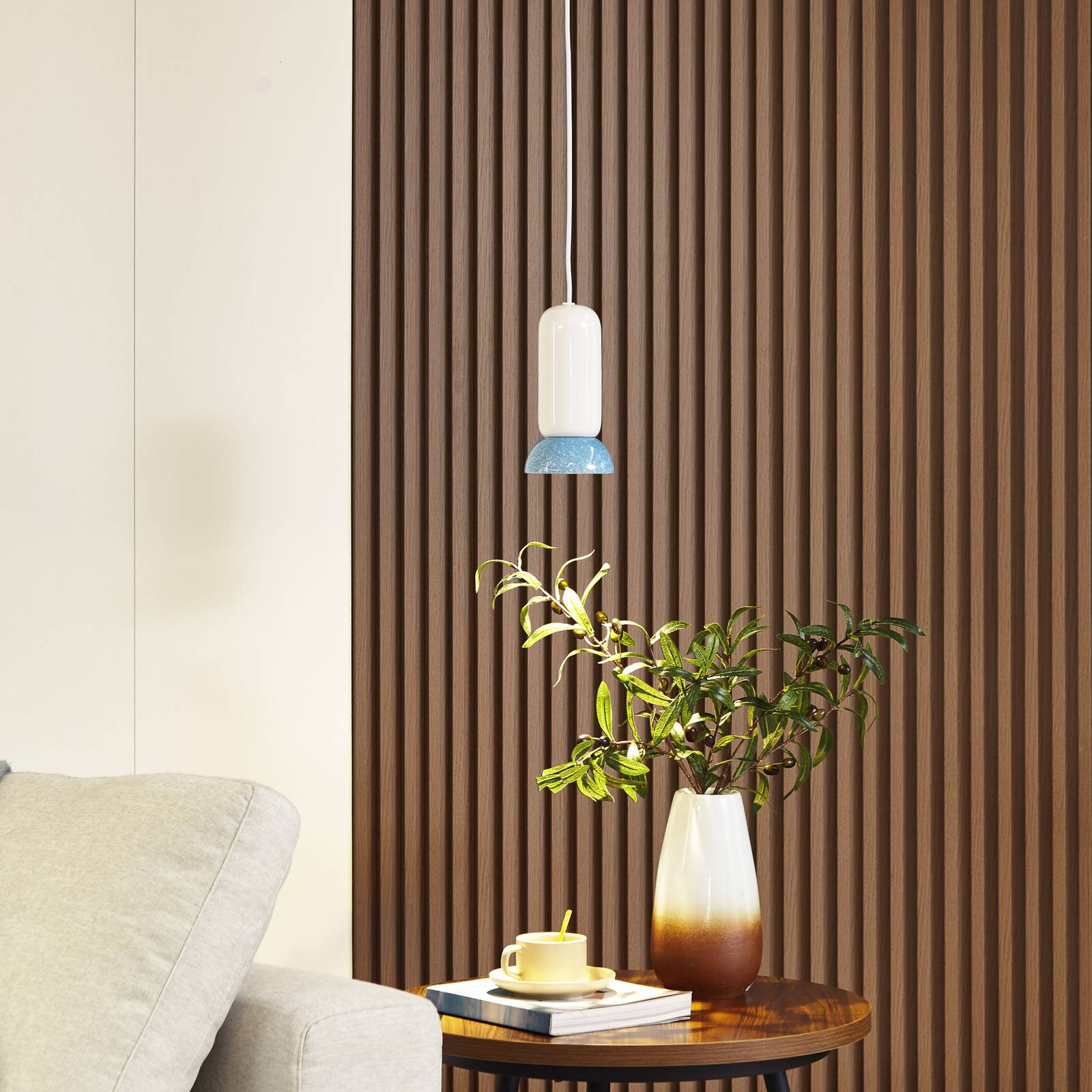 foto del prodotto lindby lampada a sospensione kerimi, crema blu, a 1 luce