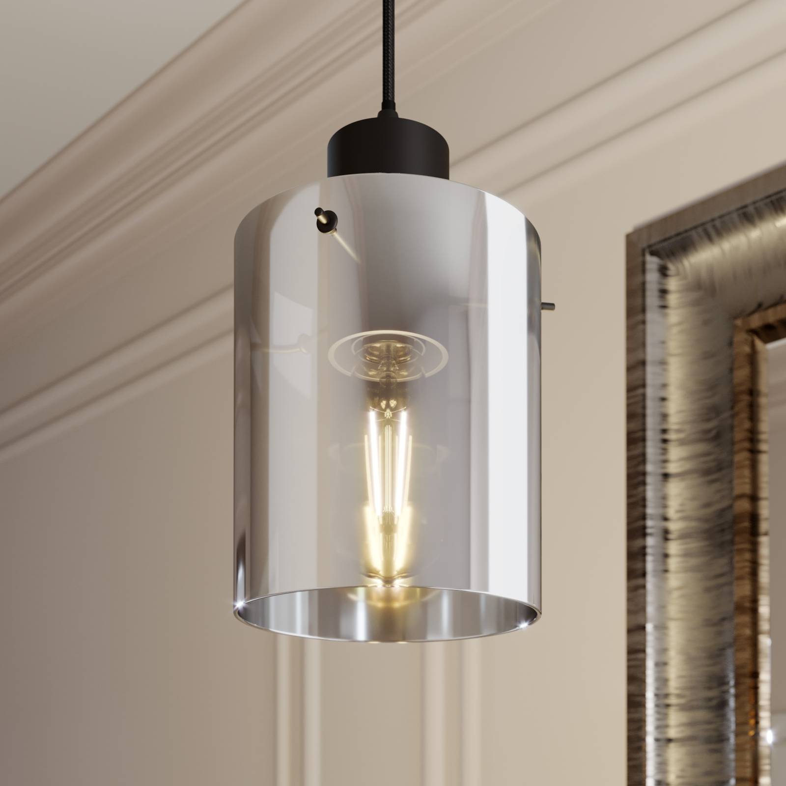 foto del prodotto lindby lampada a sospensione kourtney, 15 cm, nero grigio, vetro, e27