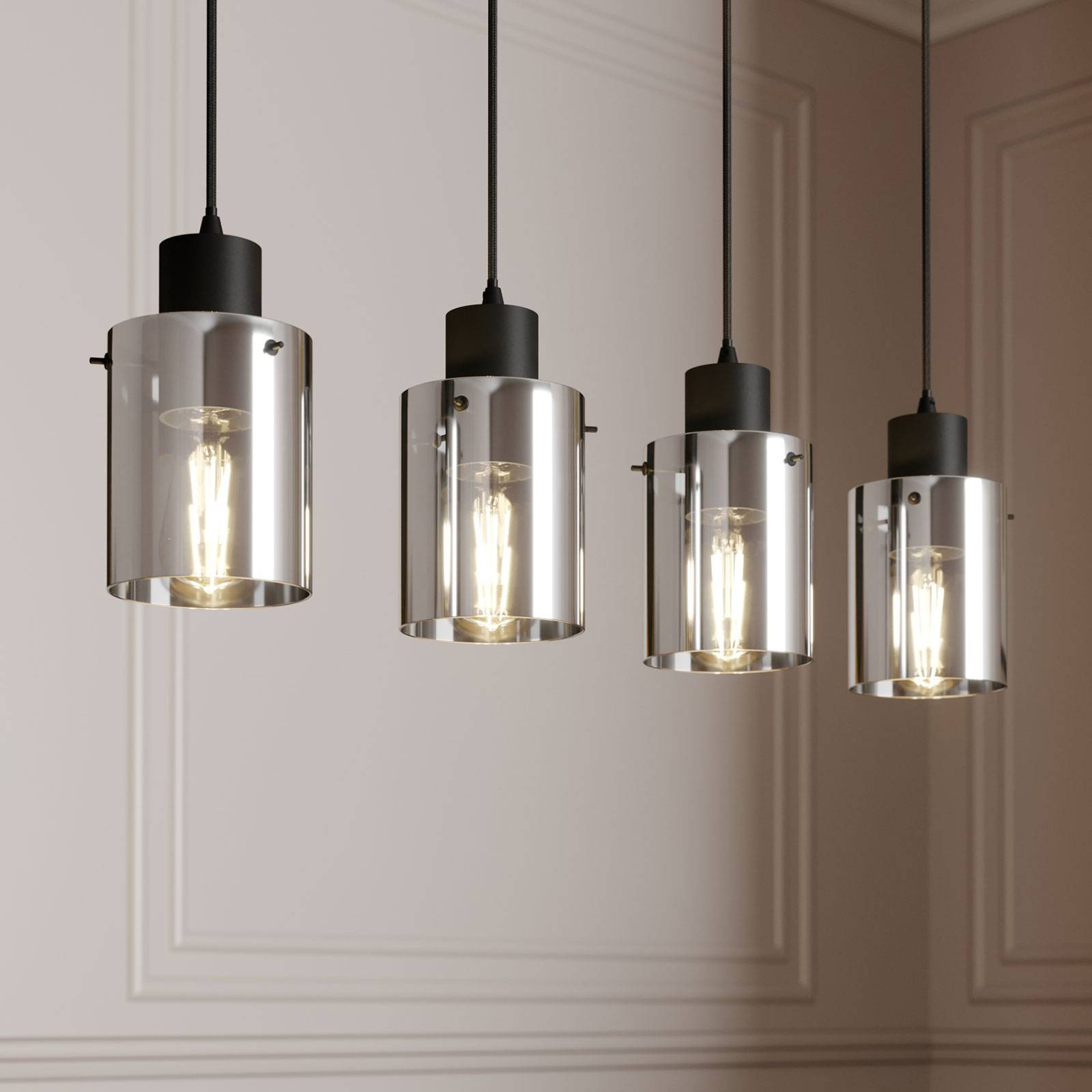 foto del prodotto lindby lampada a sospensione kourtney, a 4 luci, nero grigio, vetro, e27