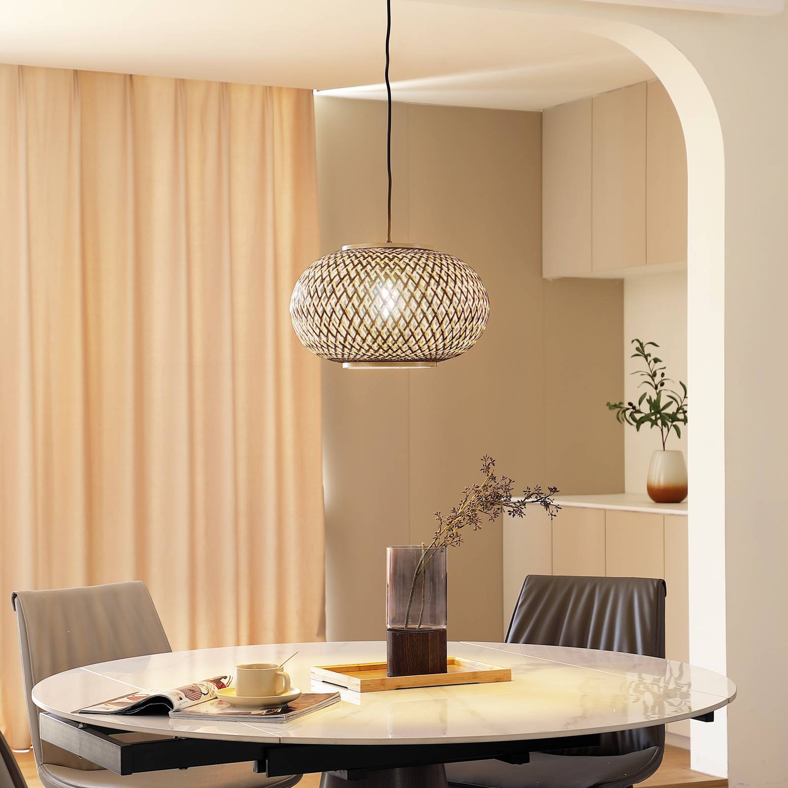 foto del prodotto lindby lampada a sospensione nerys, 1 luce, nero, bamb , 38 cm