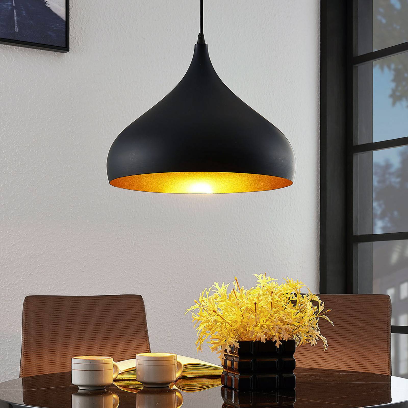 foto del prodotto lindby lampada a sospensione ritana, nero oro, metallo, 31 cm, e27