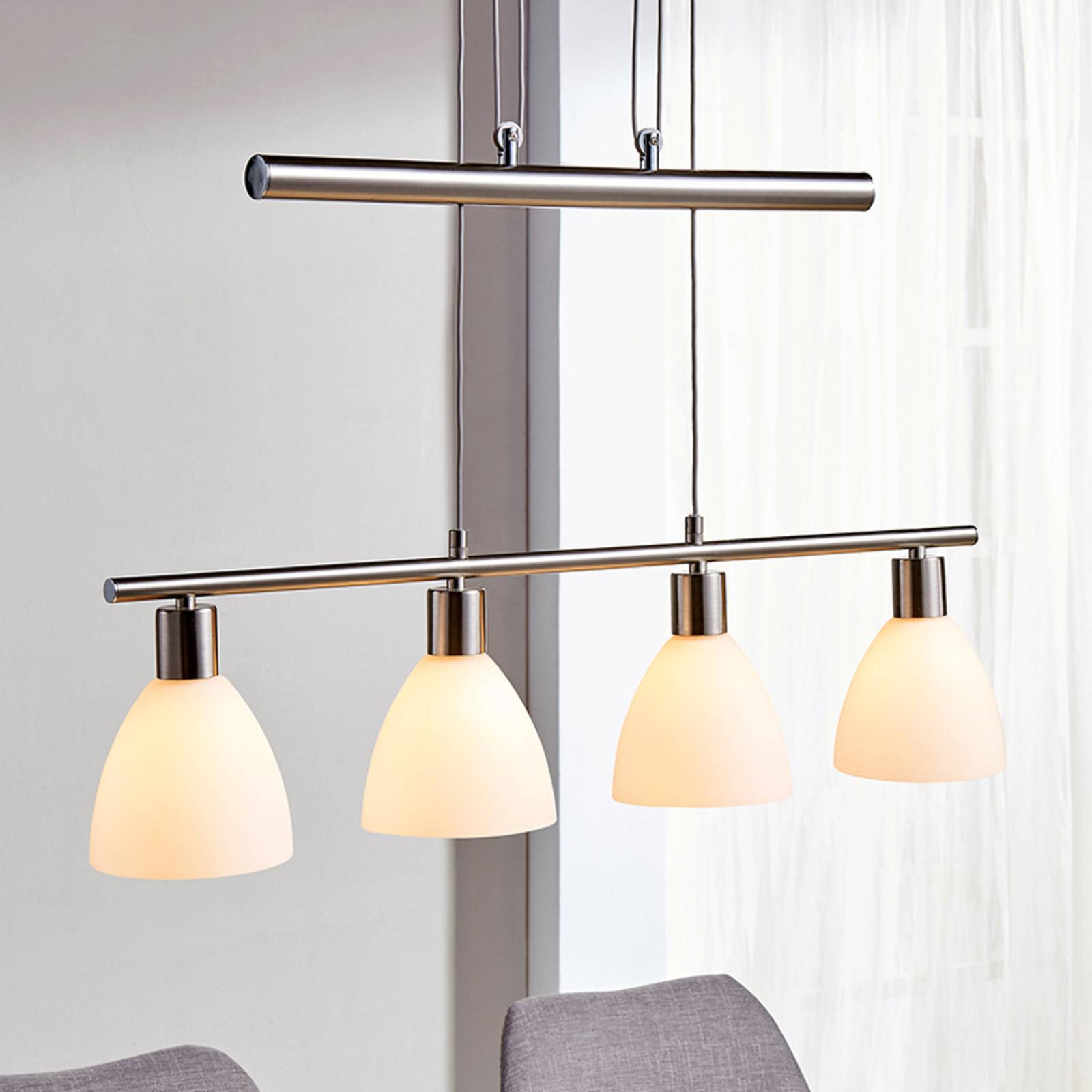 foto del prodotto lindby lampada a sospensione simeon, color nichel, vetro, 73 cm, e14