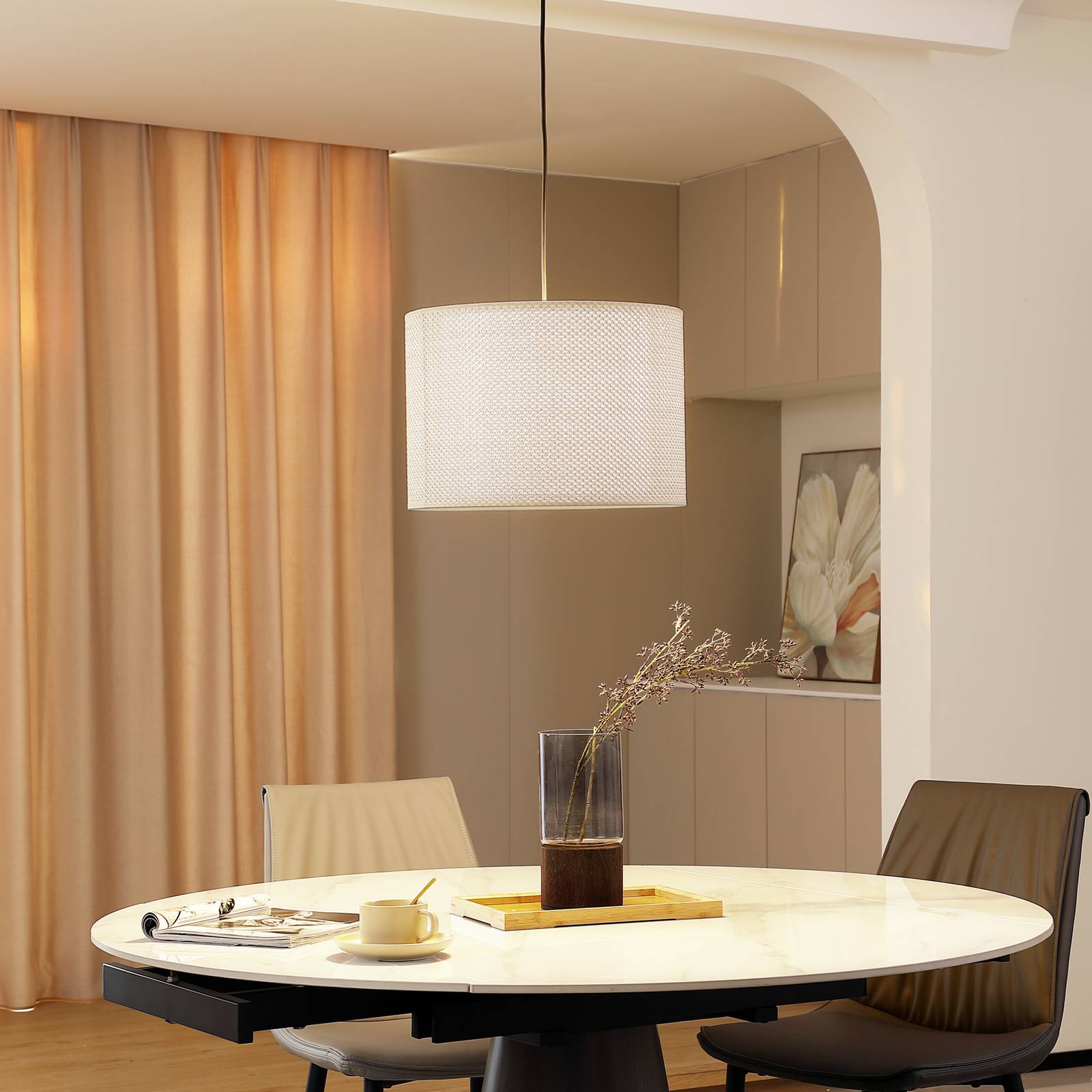 foto del prodotto lindby lampada a sospensione soula, 40 cm, beige, plastica, e27