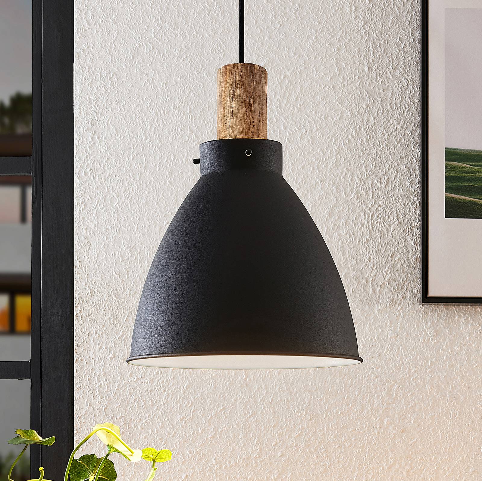 foto del prodotto lindby lampada a sospensione trebale, e27, 28 cm, nero, legno