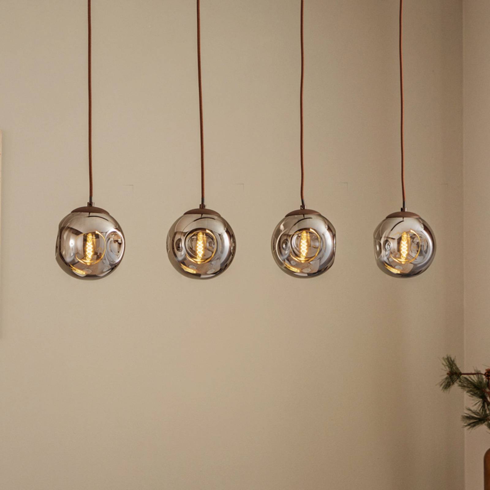 foto del prodotto lindby lampada a sospensione valentina, e14, a 4 luci, grigio fumo, vetro