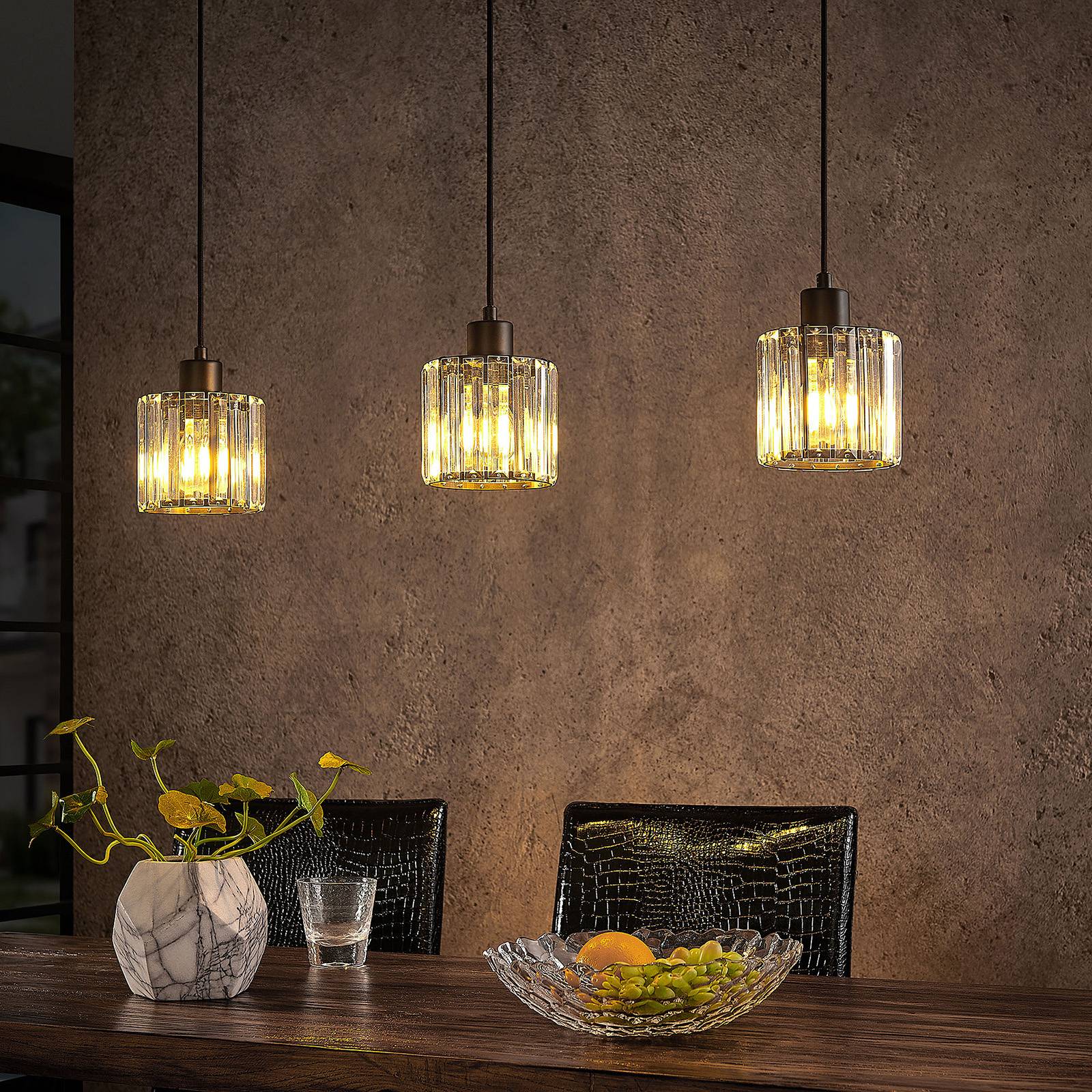 foto del prodotto lindby lampada a sospensione vella, trasparente, vetro, 83 cm, a 3 luci