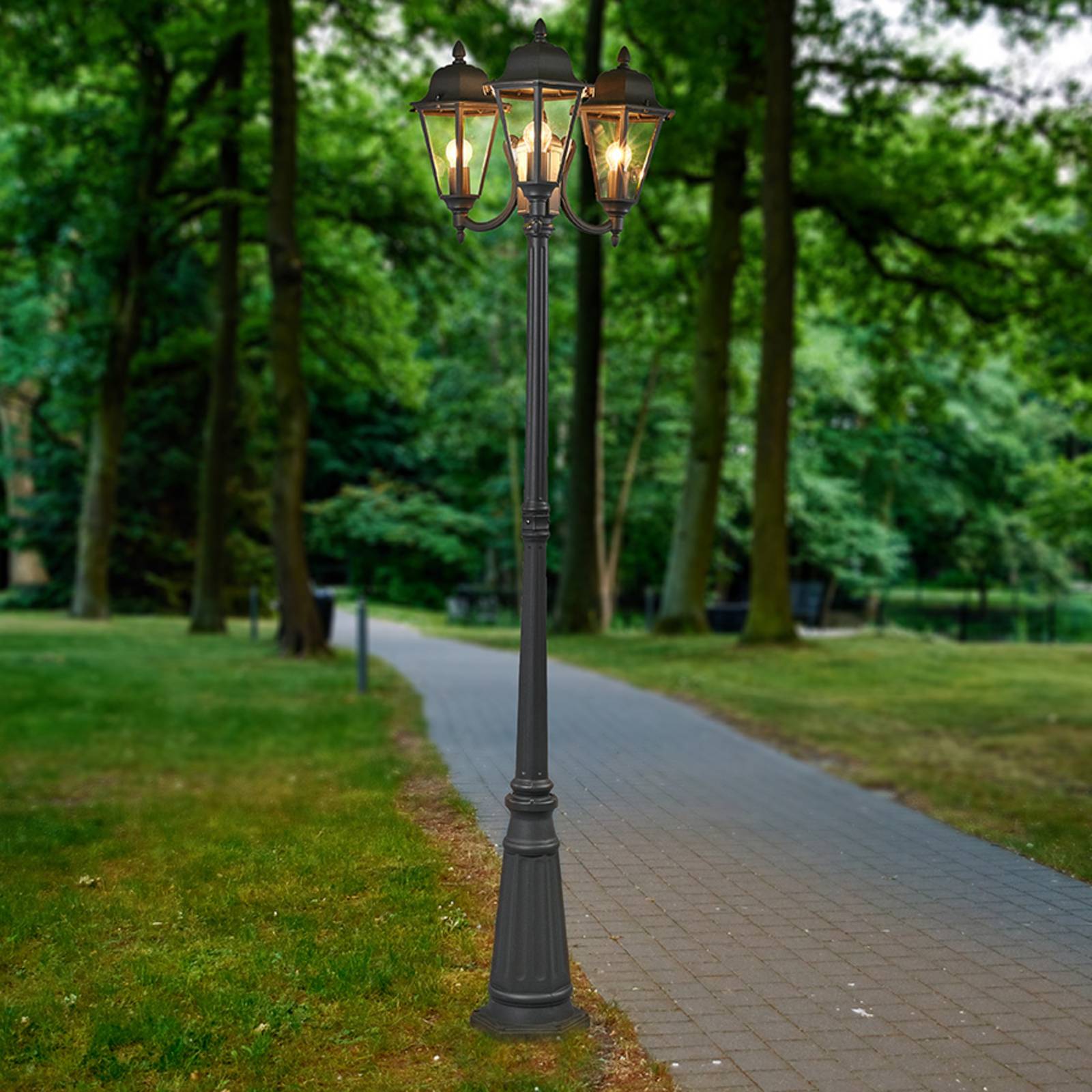 foto del prodotto lindby lampada da esterno edana, 212 cm, a 3 luci, antracite, e27, ip44