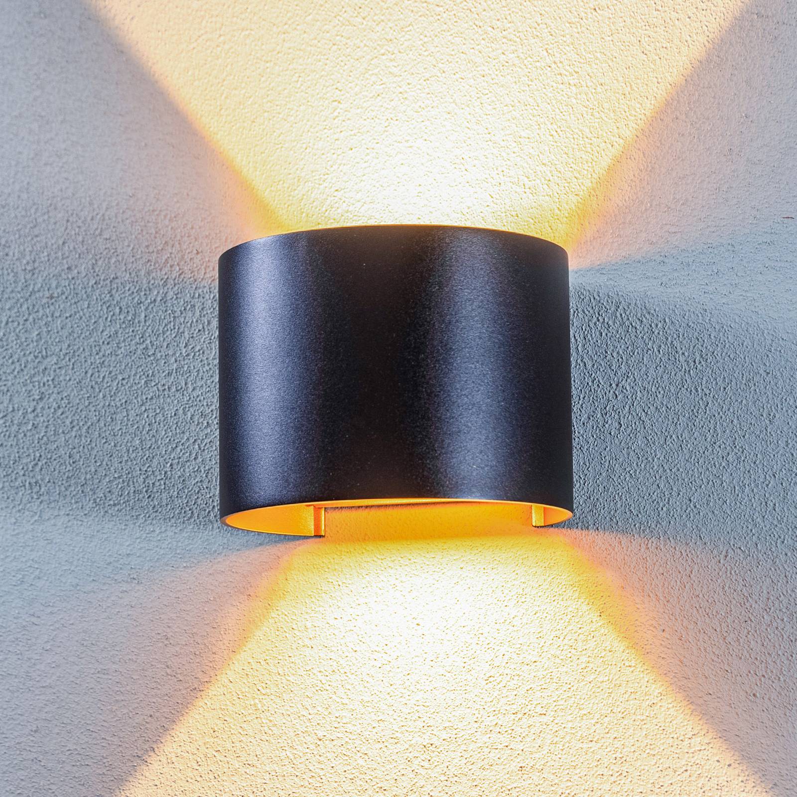 foto del prodotto lindby lampada da parete a led per esterni nivar, rotonda, nera oro, ip54