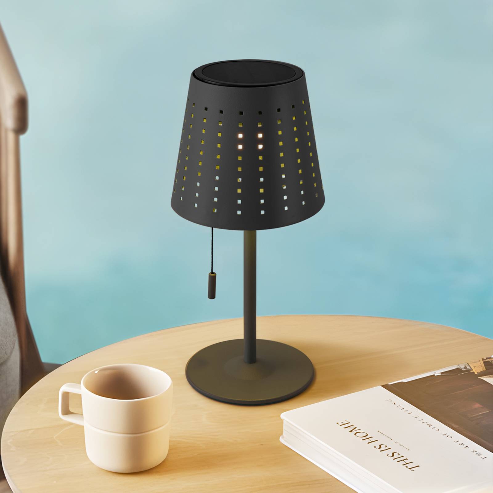 foto del prodotto lindby lampada da tavolo led hilario, nero, ferro, batteria ricaricabile