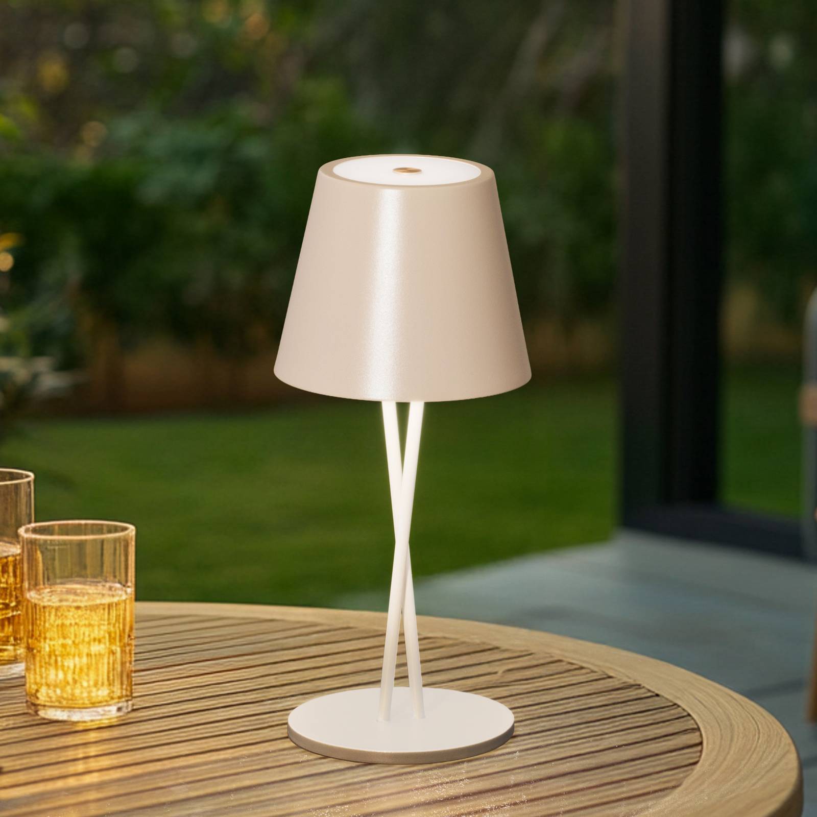 foto del prodotto lindby lampada da tavolo ricaricabile a led janea, cross, beige, metallo