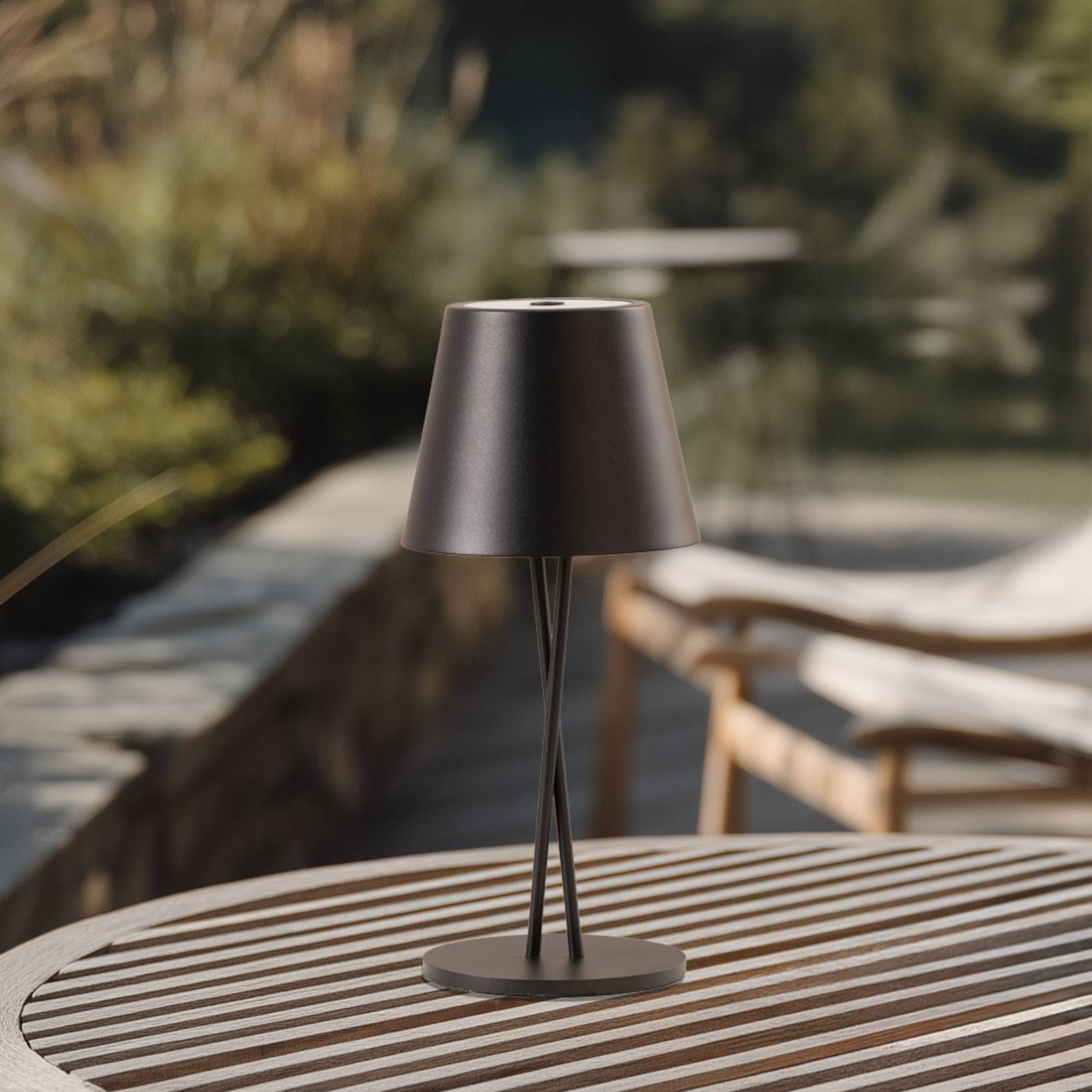 foto del prodotto lindby lampada da tavolo ricaricabile a led janea cross, nero, metallo
