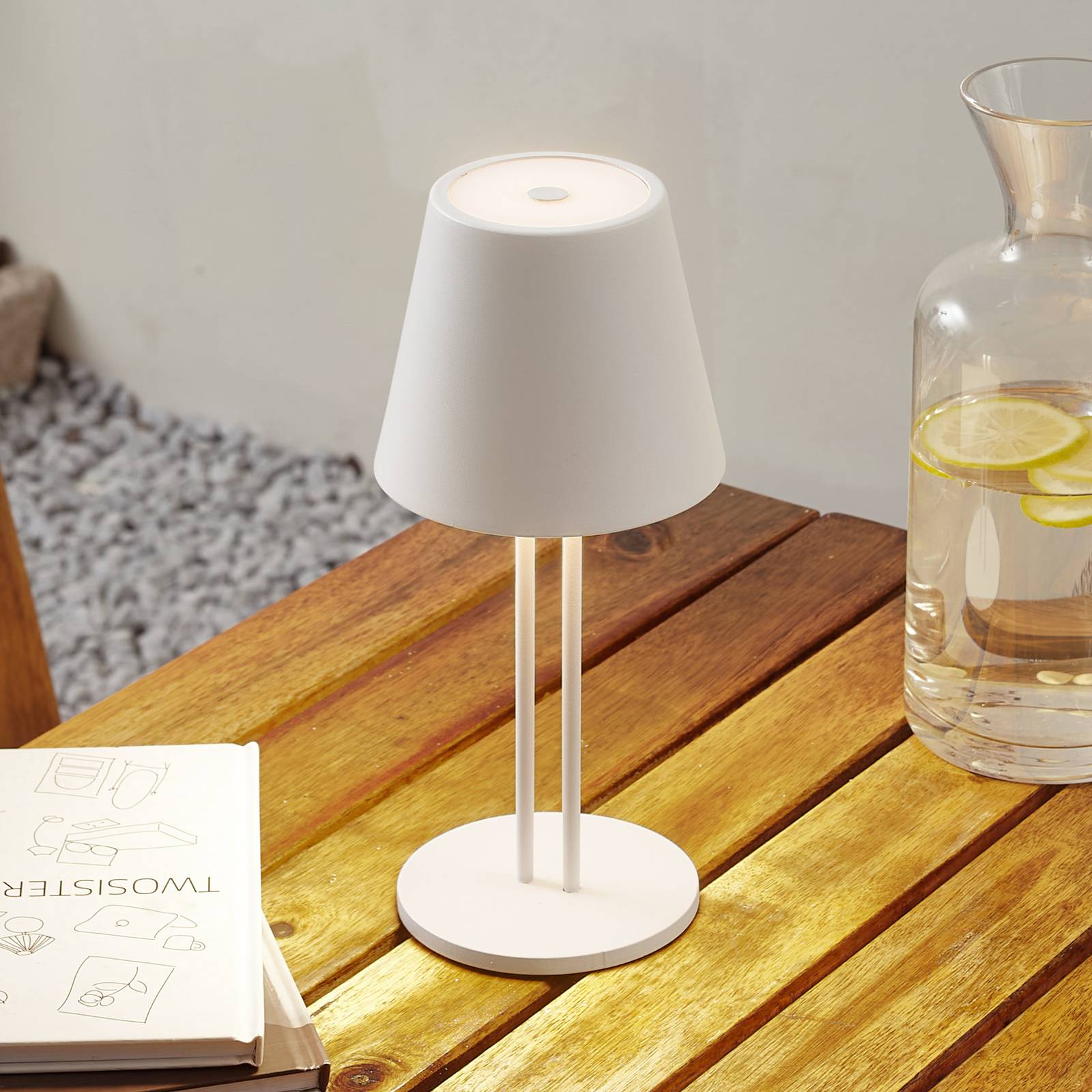 foto del prodotto lindby lampada da tavolo ricaricabile a led janea twin, bianco, metallo