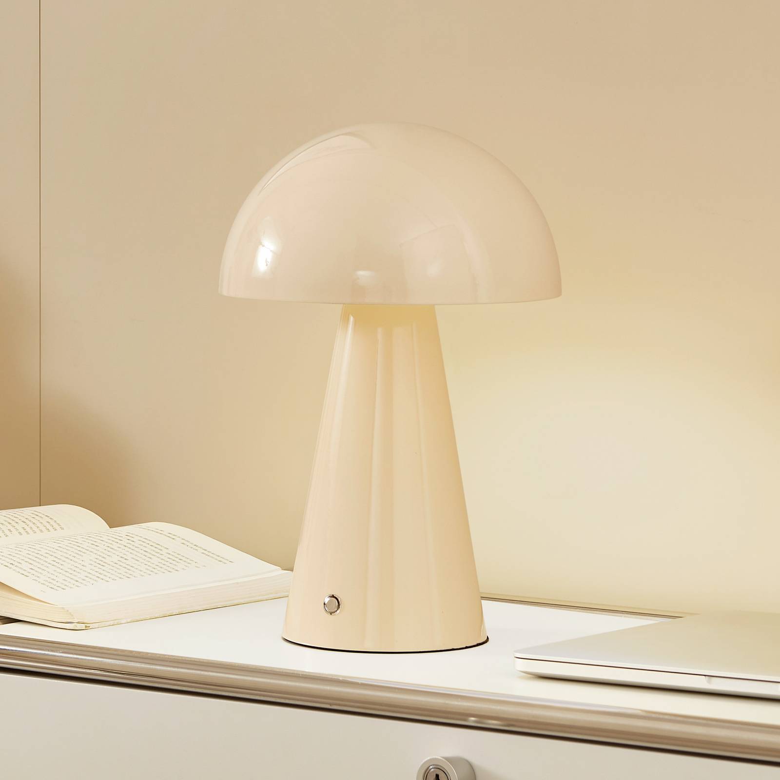 foto del prodotto lindby lampada da tavolo ricaricabile a led nevijo, beige, 20cm, usb,