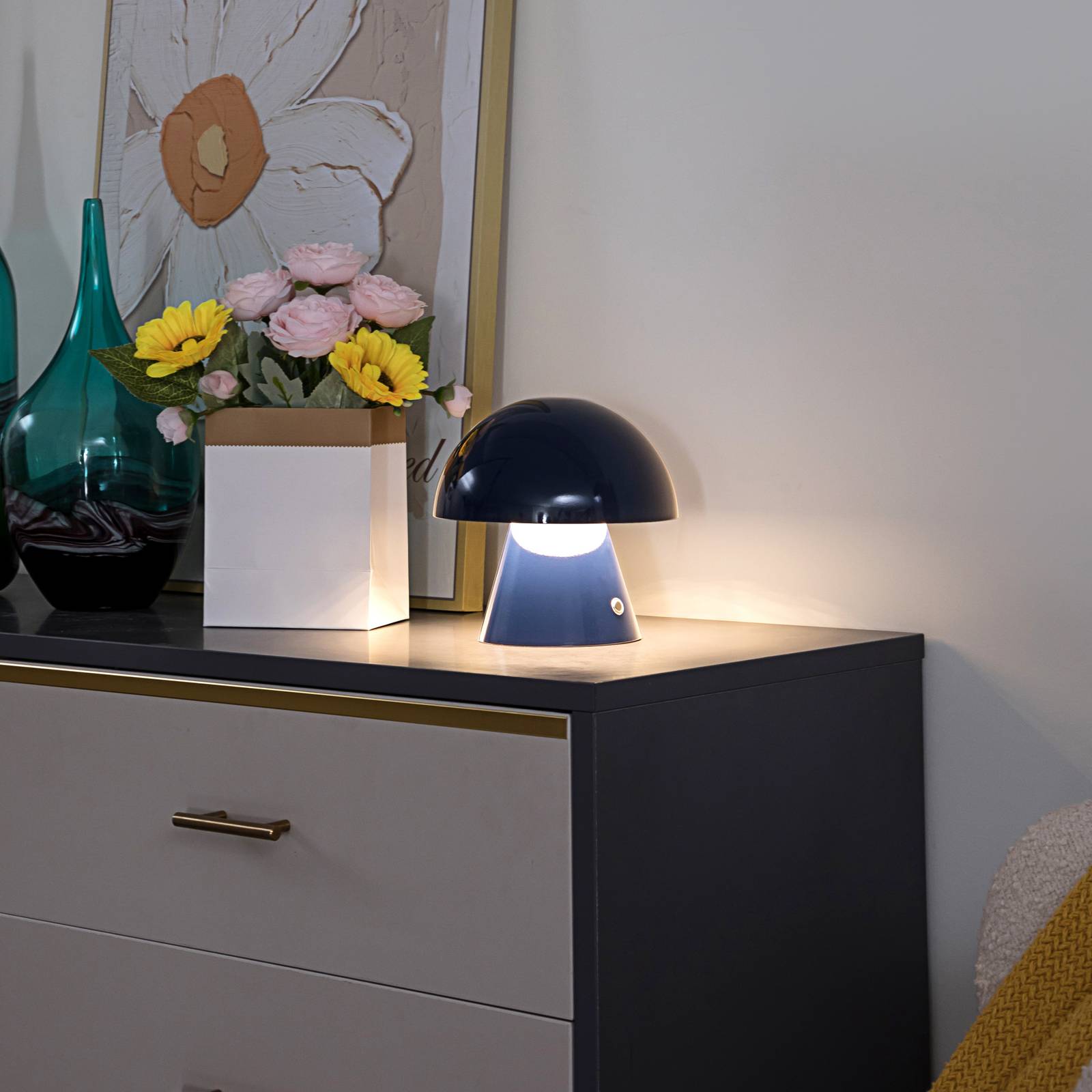 foto del prodotto lindby lampada da tavolo ricaricabile a led nevijo, blu, 18cm, usb, dimmer