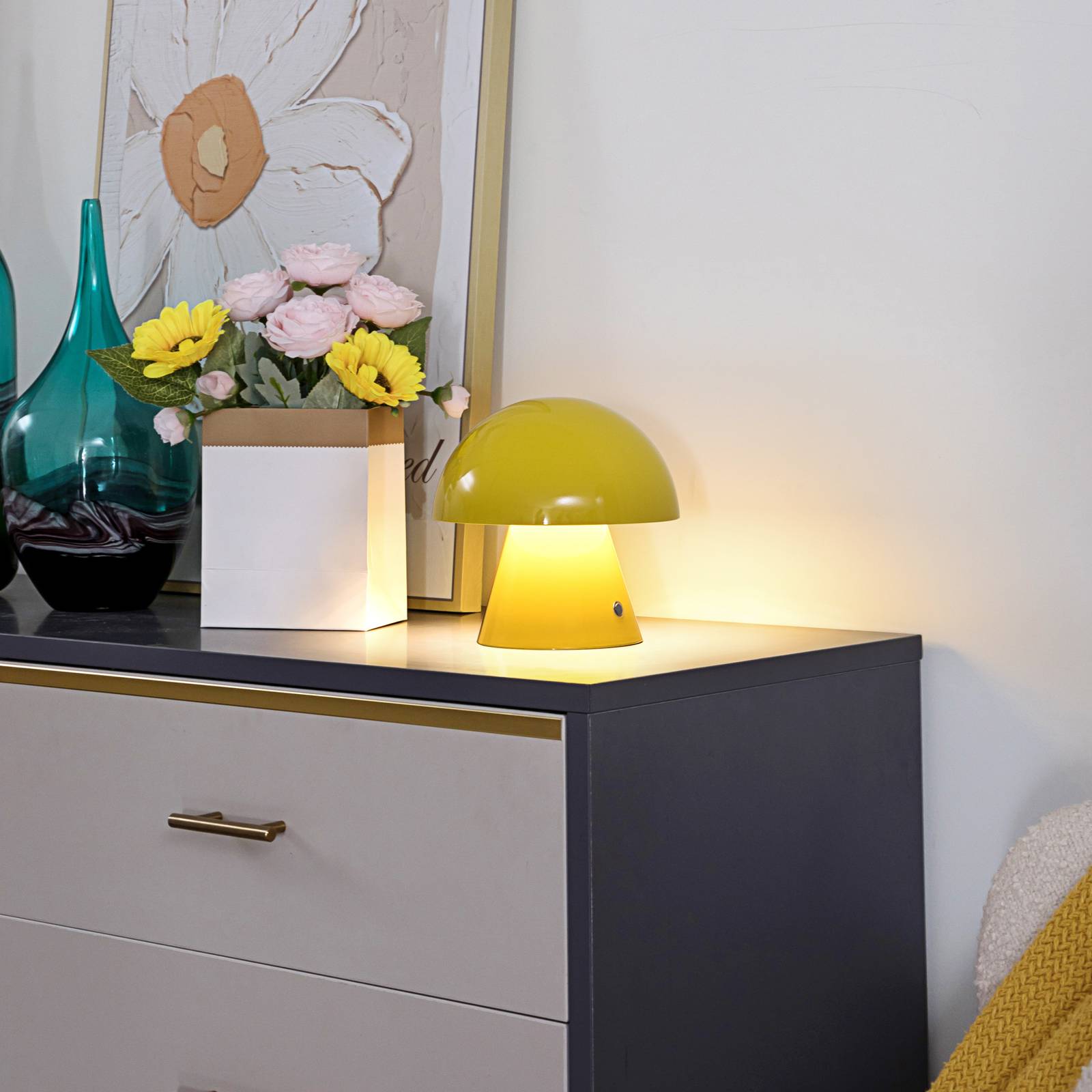 foto del prodotto lindby lampada da tavolo ricaricabile a led nevijo, giallo, 18cm, usb,