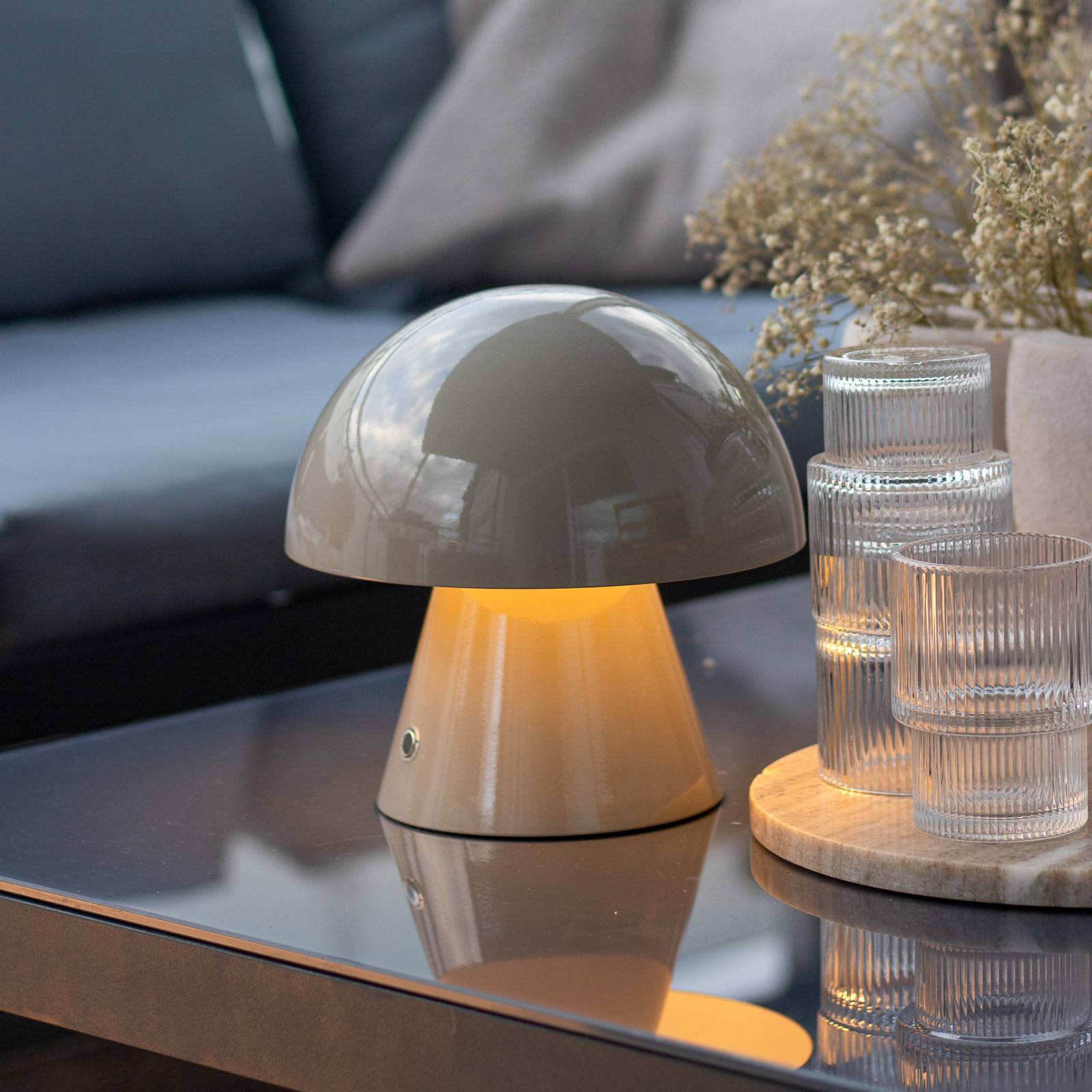 foto del prodotto lindby lampada da tavolo ricaricabile a led nevijo, grigio, 18cm, usb,