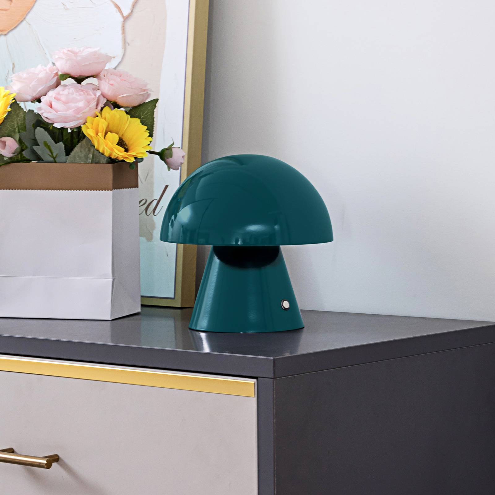 foto del prodotto lindby lampada da tavolo ricaricabile a led nevijo, petrolio, 18cm, usb,