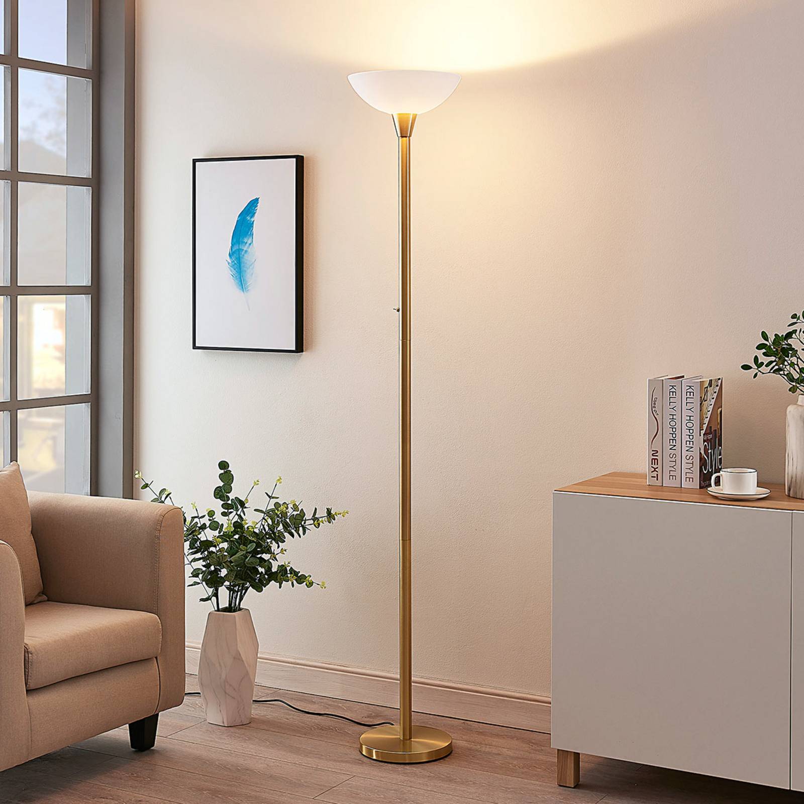 foto del prodotto lindby lampada da terra ignacia, color ottone, vetro, 180 cm, e27