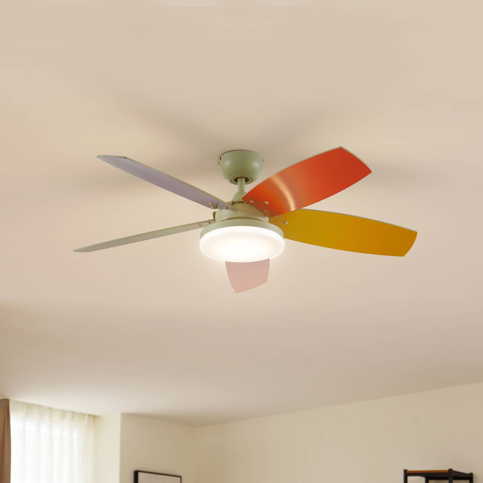 foto del prodotto lindby led ventilatore da soffitto jonte, legno, dc, silenzioso, 106 cm