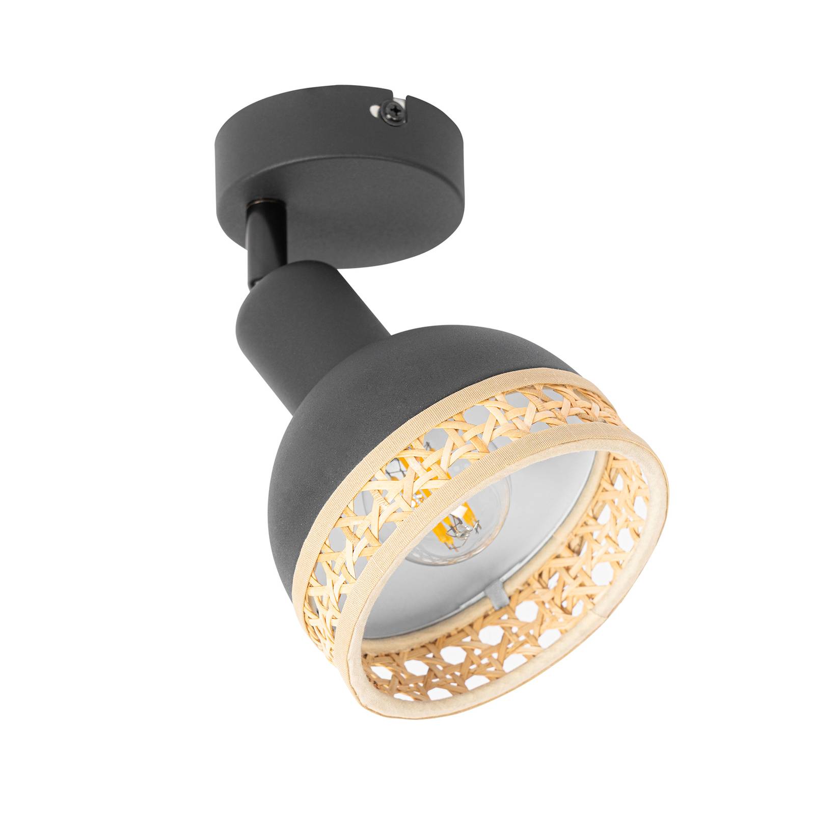 foto del prodotto lindby lonnaris, faretto in rattan, nero, a 1 luce.