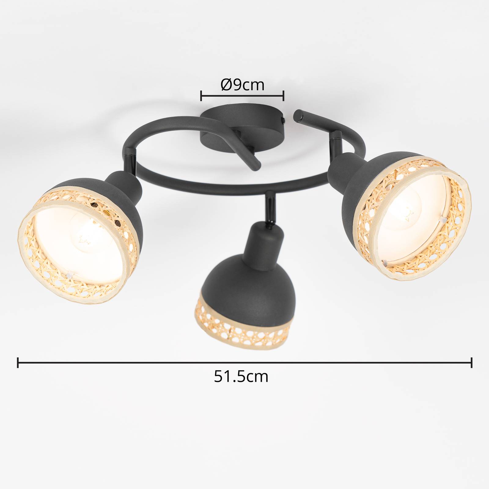 foto del prodotto lindby lonnaris rond , rattan, tonda, 3 luci