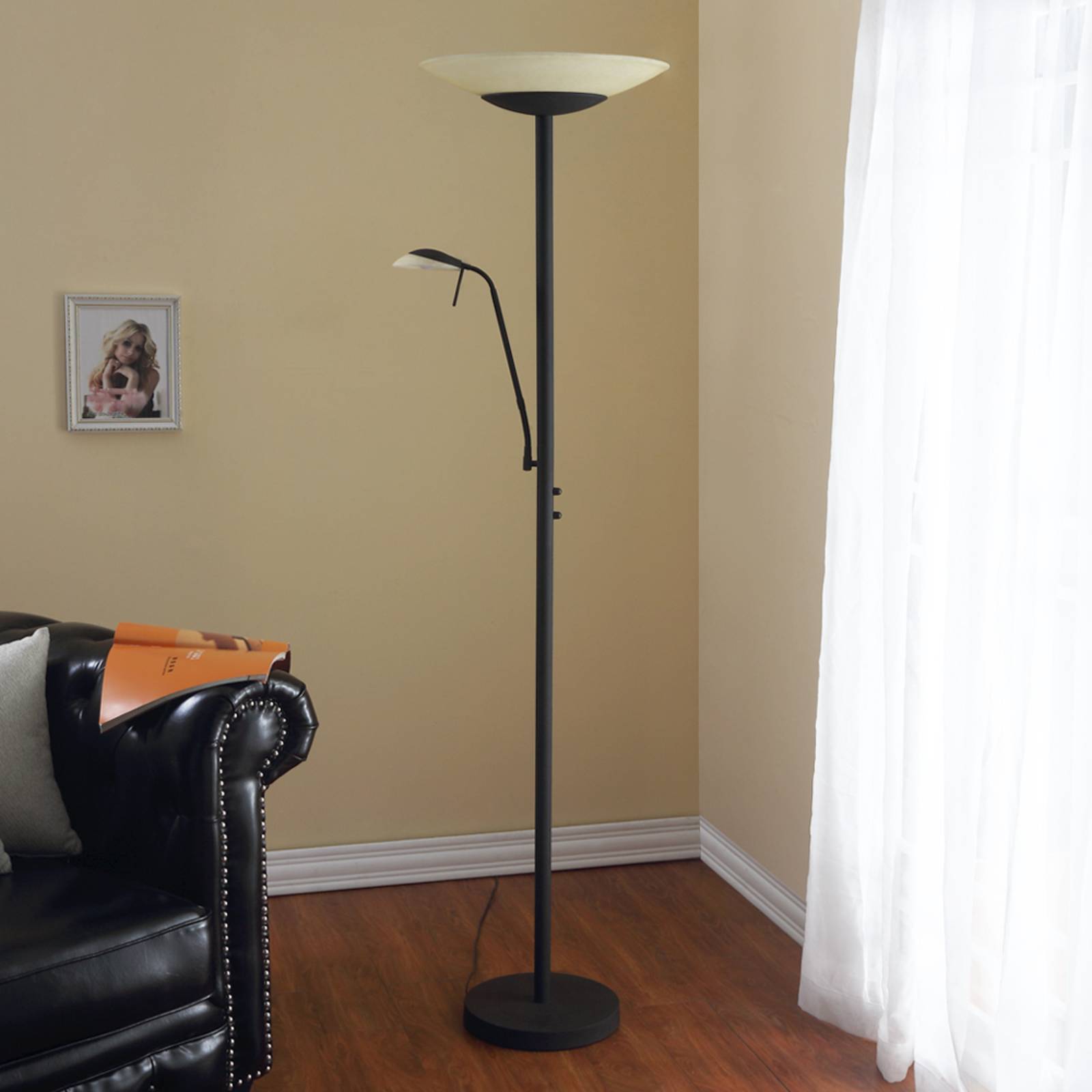 foto del prodotto lindby piantana led ragna, lampada a led da lettura, nera, dimmerabile