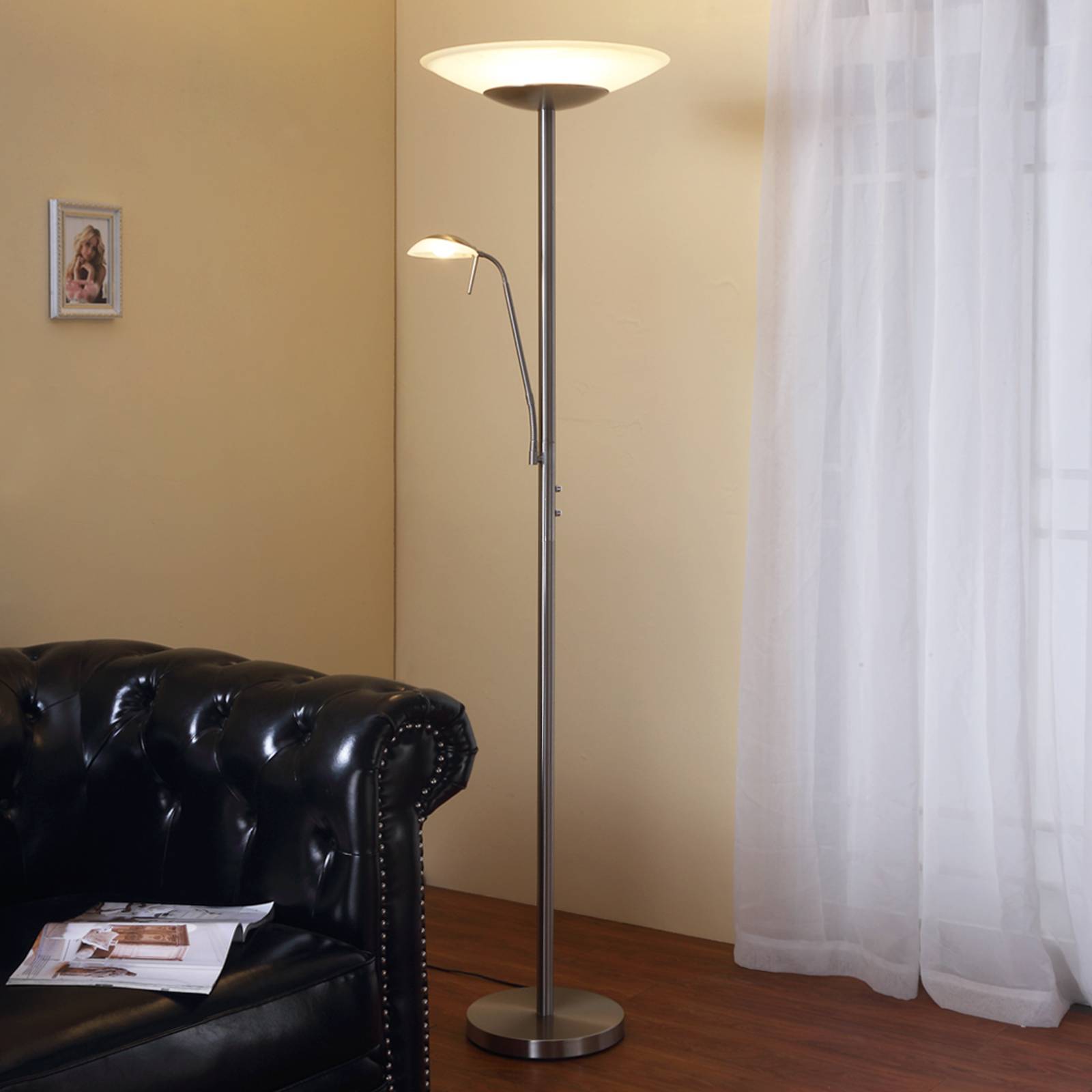 foto del prodotto lindby piantana led ragna, lampada a led da lettura, nichel, dimmerabile
